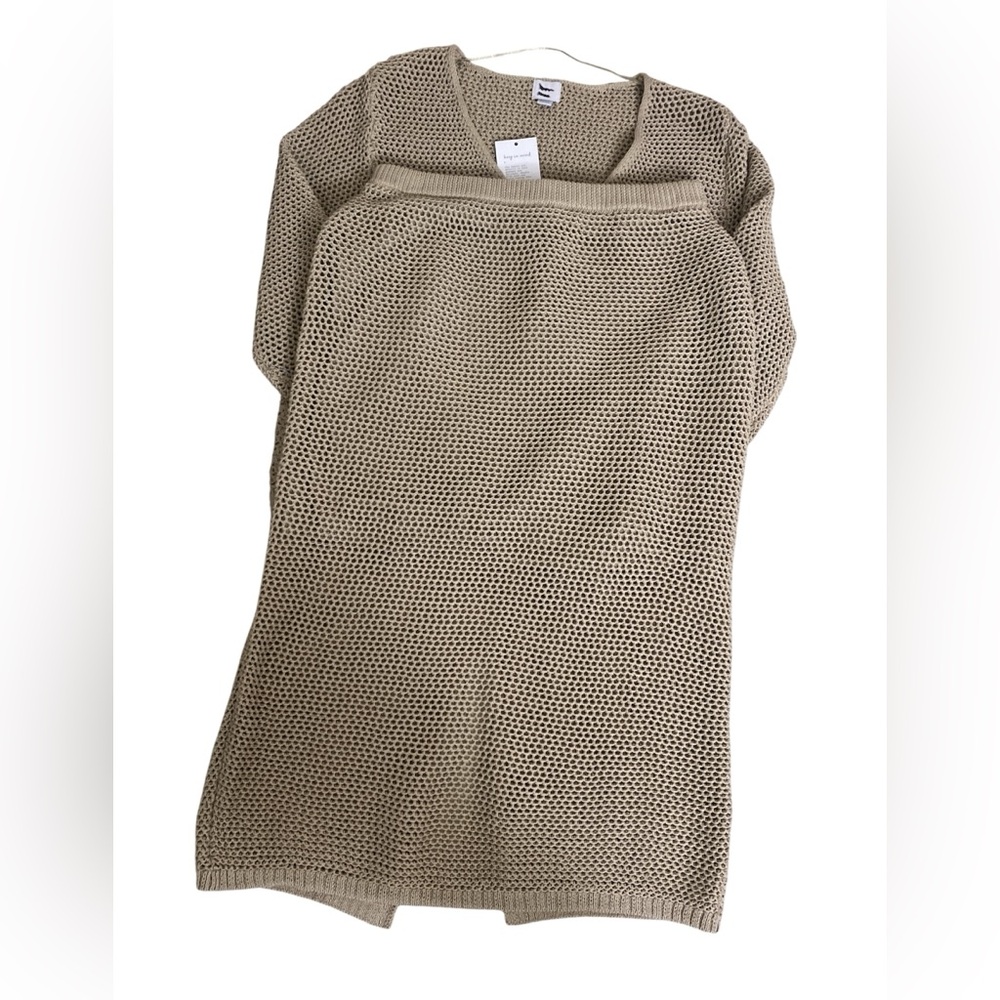 A New Day - Knit Sweater & Skirt Set Beige Open Weave 2pc Women’s Size S NWT